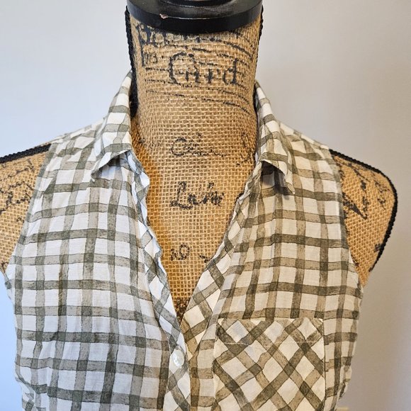 J Jill Sleeveless Green White Check Tie Front Summer Top Size XS Petite - Picture 3 of 6